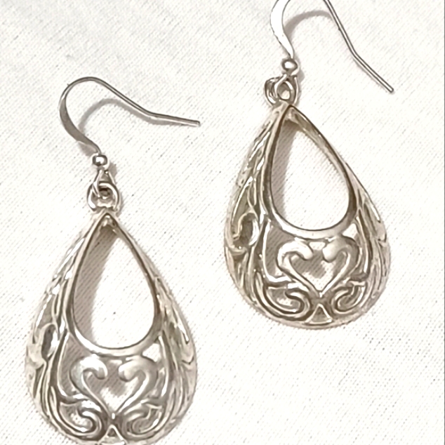 Silver Teardrop Style Dangle Earrings